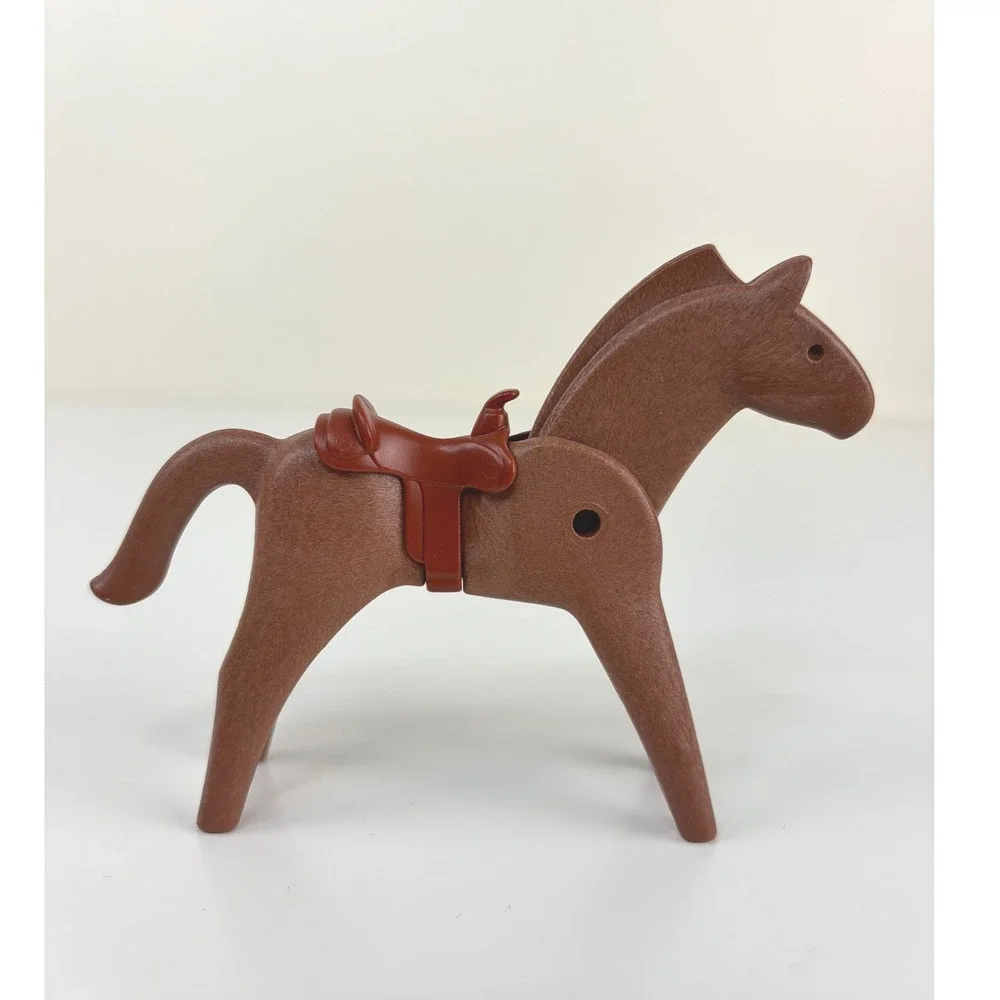 Vintage Playmobil Geobra Brown Horse Saddle Made in USA Western Cowboy Toy